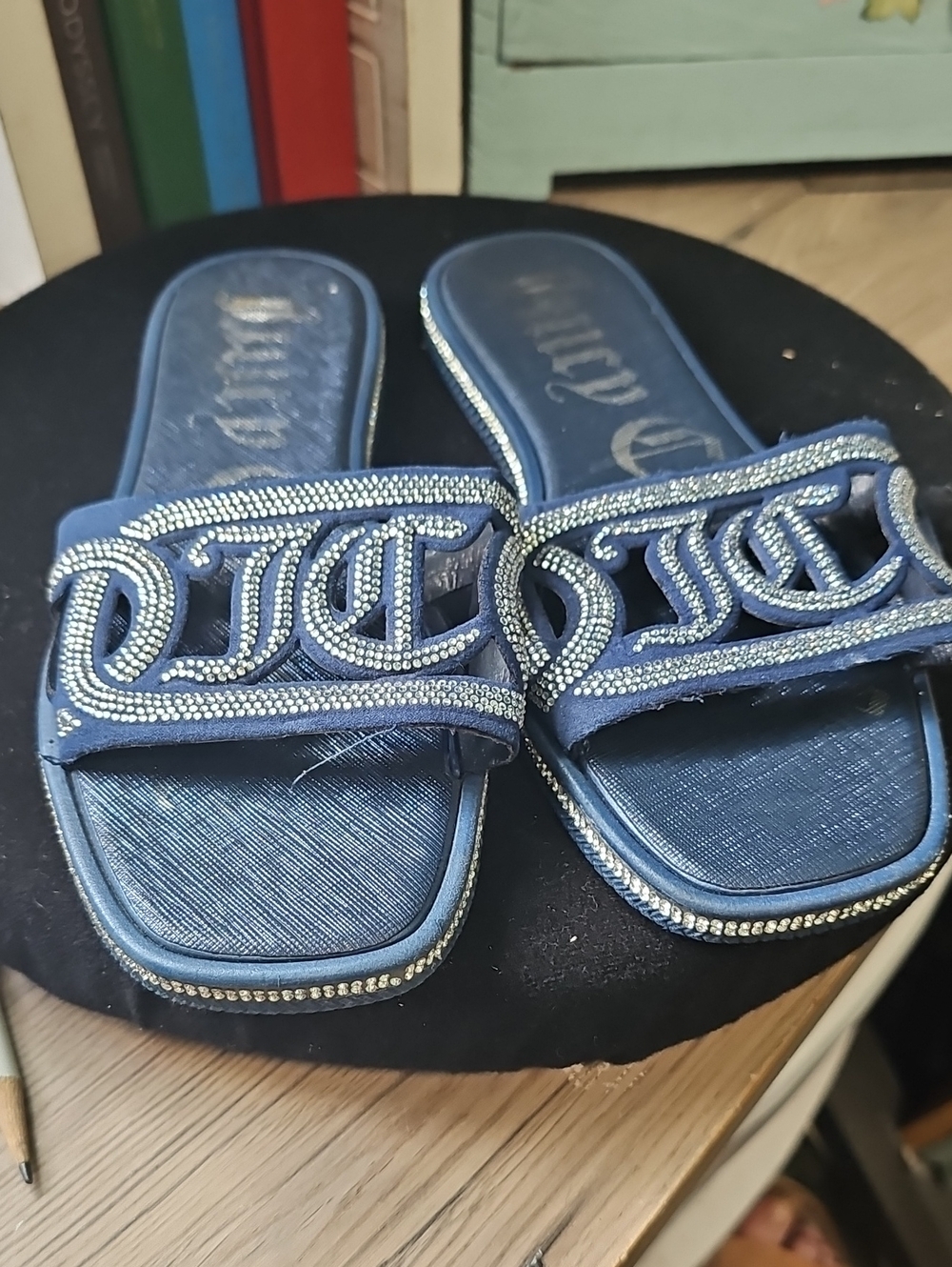 Juicy Couture Navy Crystal Embellished Slide Mules Dize 7.5